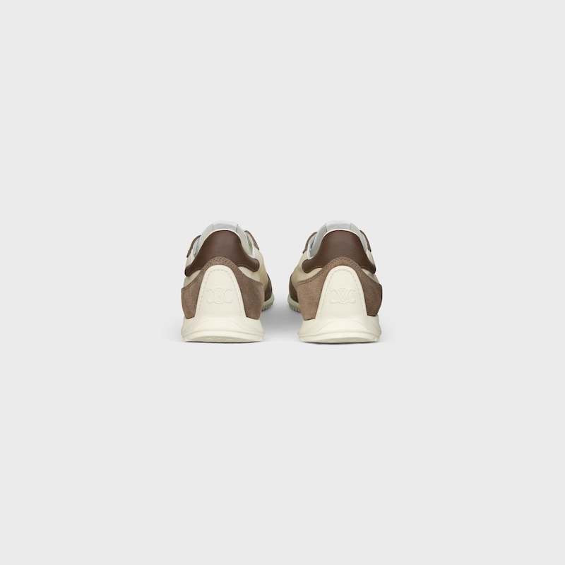 RACER SNEAKER IN NYLON, SUEDE CALFSKIN AND CALFSKIN - OPTIC WHITE / BROWN -  - 1 | CELINE