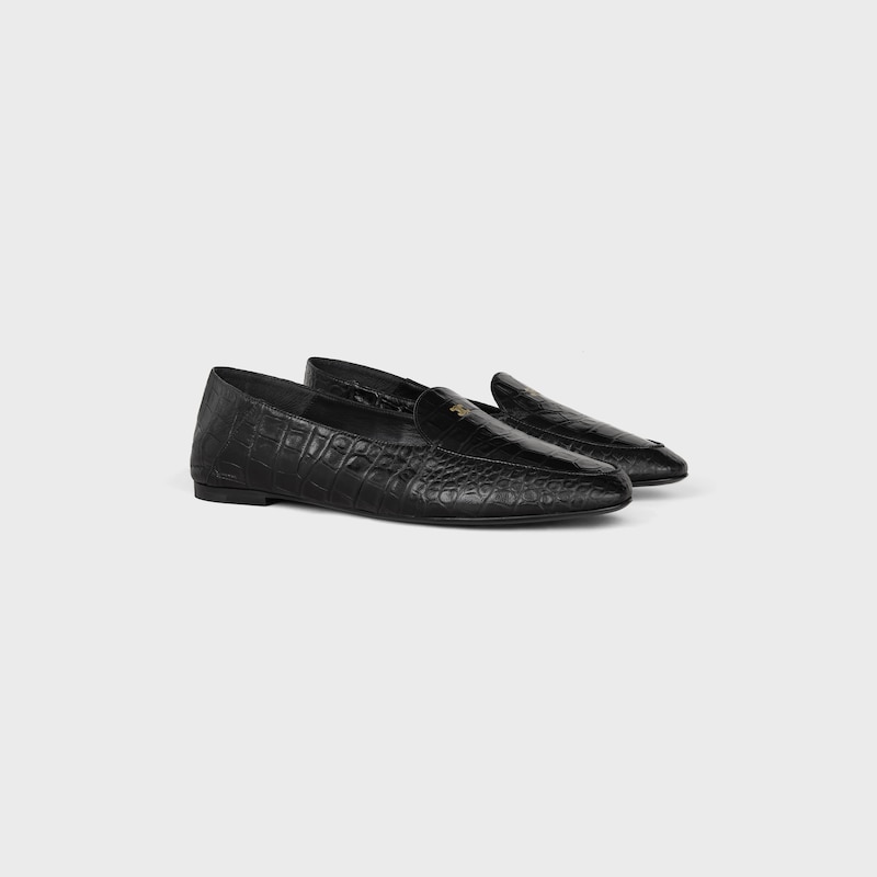 AURA LOAFER EM PELE DE BORREGO COM ESTAMPADO DE CROCODILO - PRETO -  - 1 | CELINE