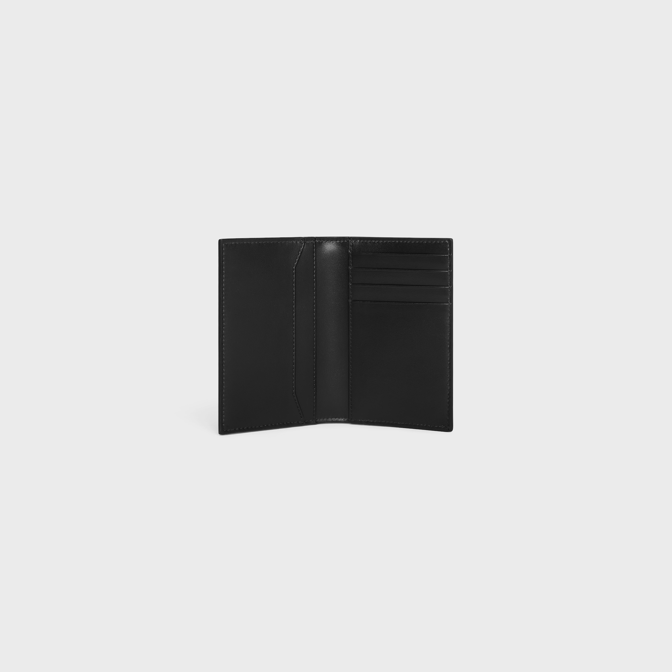 VERTICAL CARD HOLDER IN Grained Calfskin - BLACK | CELINE