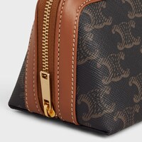 SMALL COSMETIC POUCH IN TRIOMPHE CANVAS AND CALFSKIN - TAN - GIFTS FOR HER - 1 | CELINE