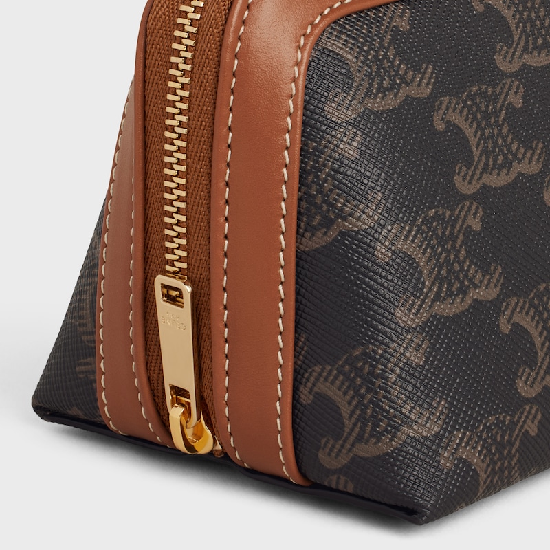 SMALL COSMETIC POUCH IN TRIOMPHE CANVAS AND CALFSKIN - TAN - CELINE MAISON - 1 | CELINE