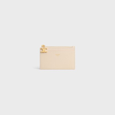 ZIPPED CARD HOLDER TRIOMPHE CHARMS IN GRAINED CALFSKIN - CREAM - NEW - tileIndex | CELINE