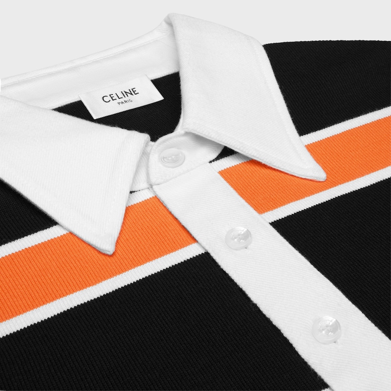 polo shirt IN STRIPED COTTON JERSEY - BLACK/WHITE/ORANGE -  - 1 | CELINE