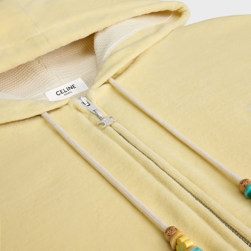 loose zip up hoodie IN VELVET COTTON - PALE YELLOW/OFF WHITE -  - 1 | CELINE