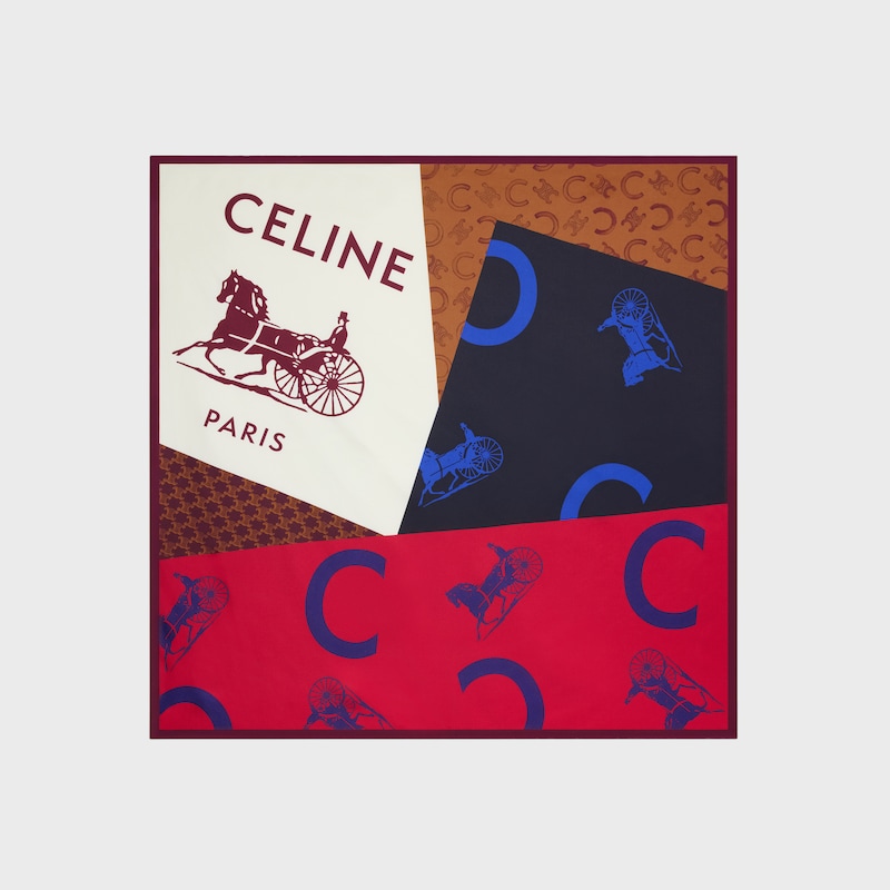 PAÑUELO CUADRADO DE SARGA DE SEDA - TOSTADO/ROJO/AZUL -  - 1 | CELINE