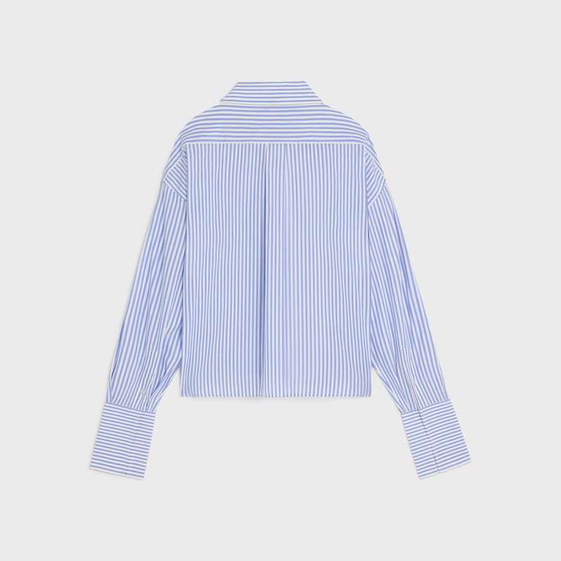 cropped shirt IN striped cotton poplin - CRAIE/BLEU CIEL -  - 1 | CELINE