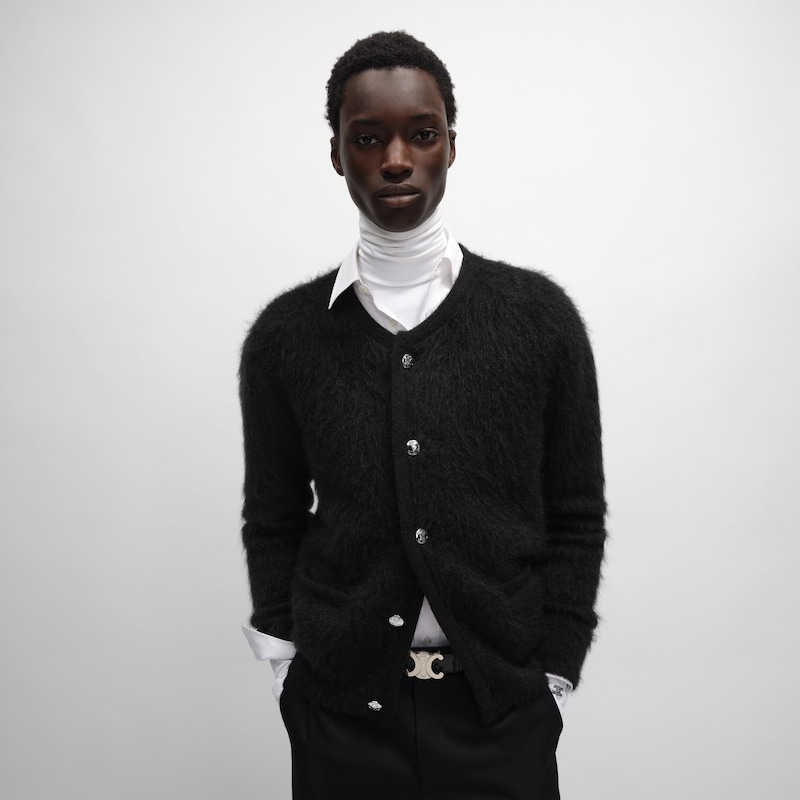 Cardigan in mohair spazzolato - NERO -  - 1 | CELINE