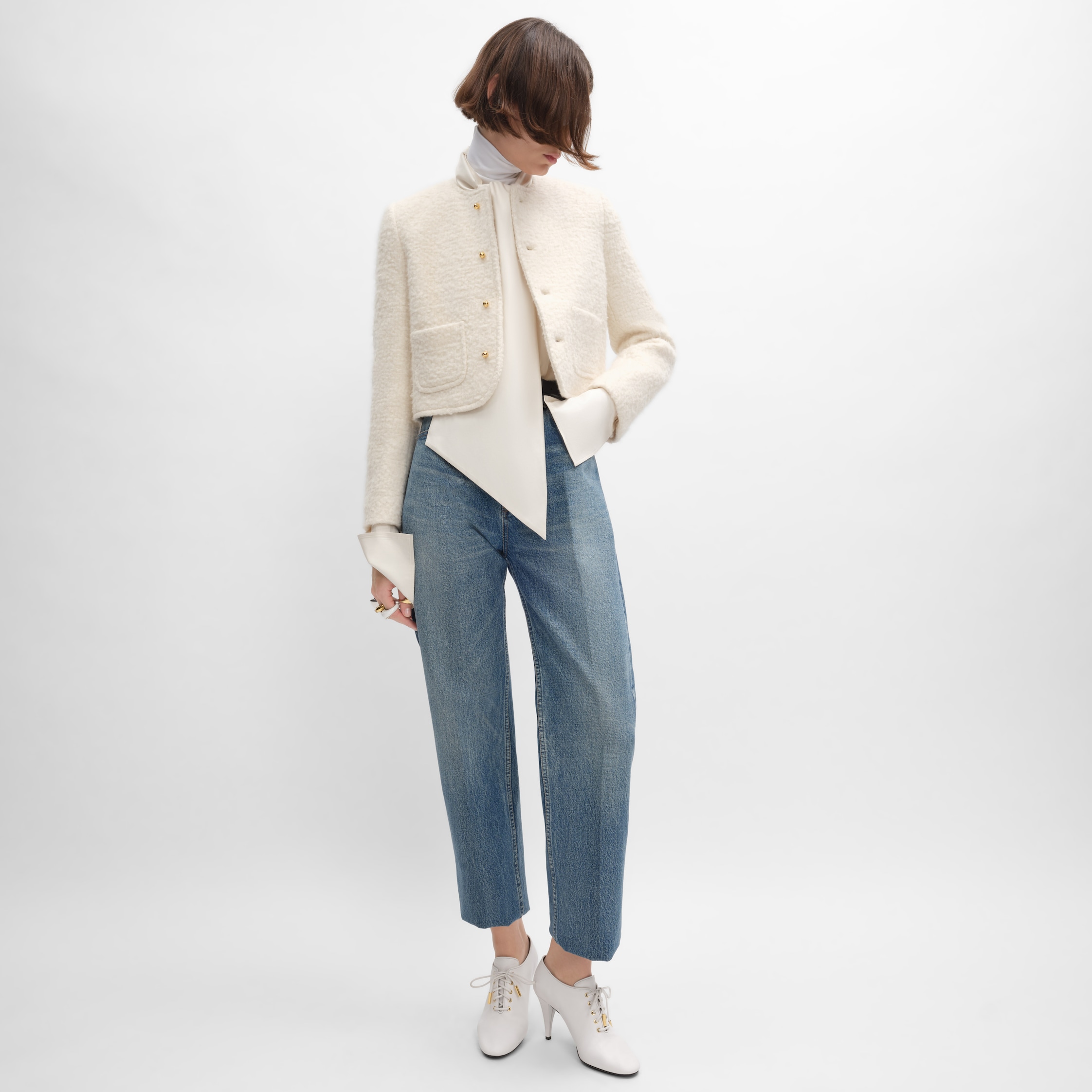 icone jacket IN cashmere and wool natté - WHITE | CELINE