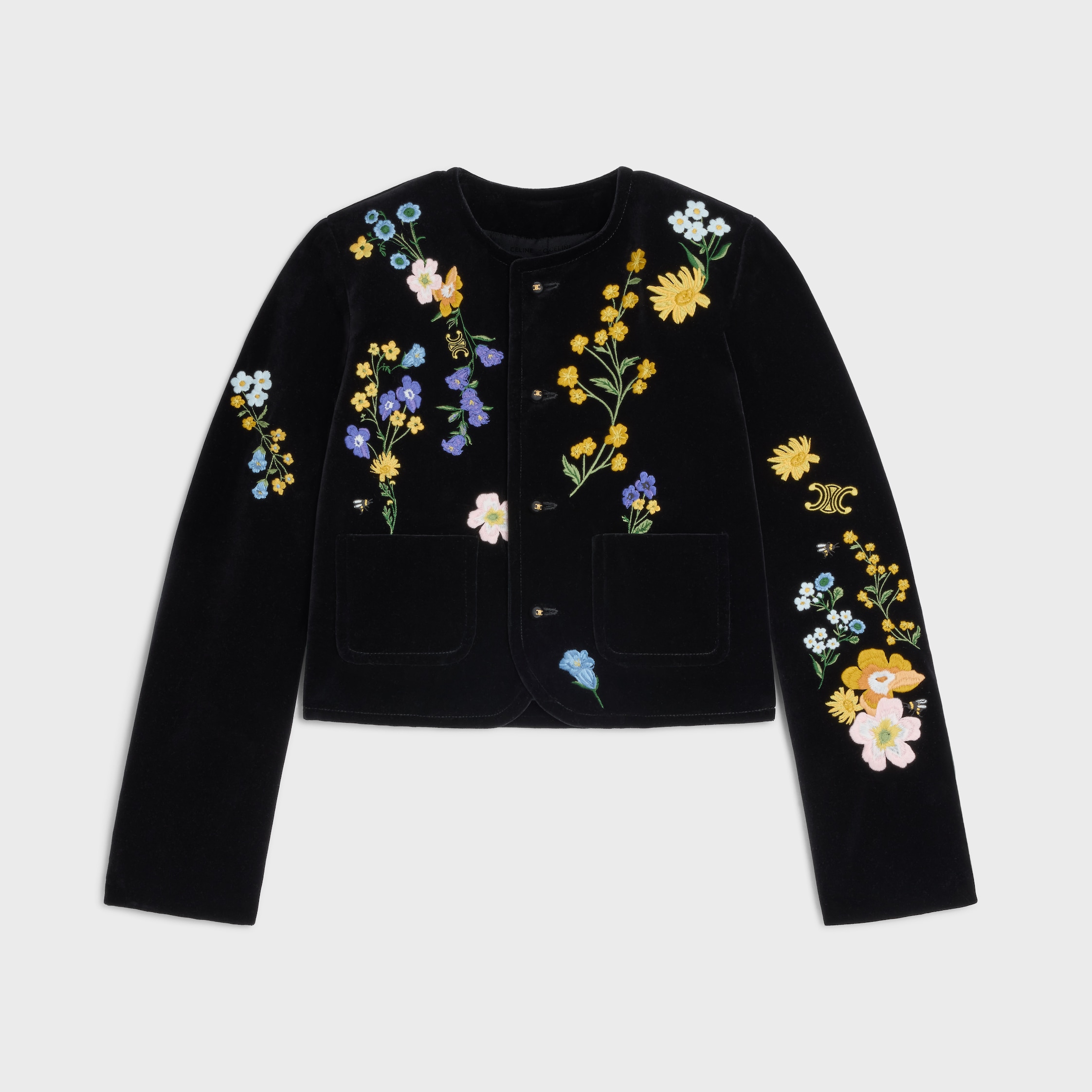 EMBROIDERED ICONE JACKET IN VELVET - BLACK | CELINE EMBROIDERED ICONE JACKET IN VELVET - BLACK | CELINE