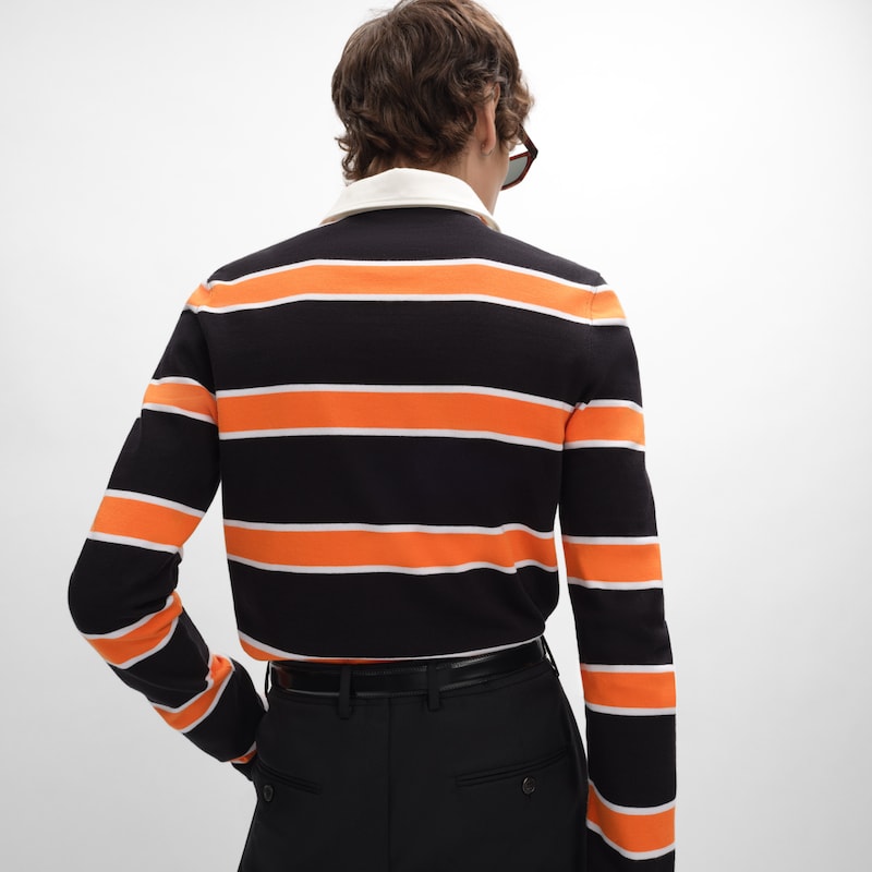 polo shirt IN STRIPED COTTON JERSEY - BLACK/WHITE/ORANGE -  - 1 | CELINE
