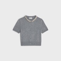Cardigan cropped brodé cachemire - MEDIUM GREY -  - 1 | CELINE