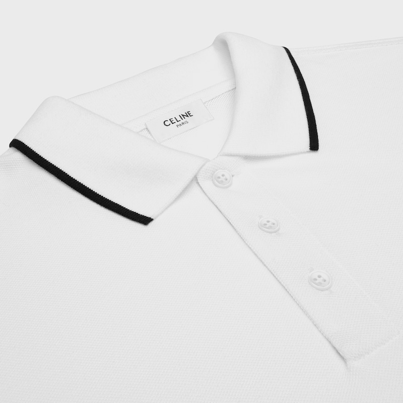 classic polo shirt in cotton piqué - OFF WHITE / BLACK -  - 1 | CELINE