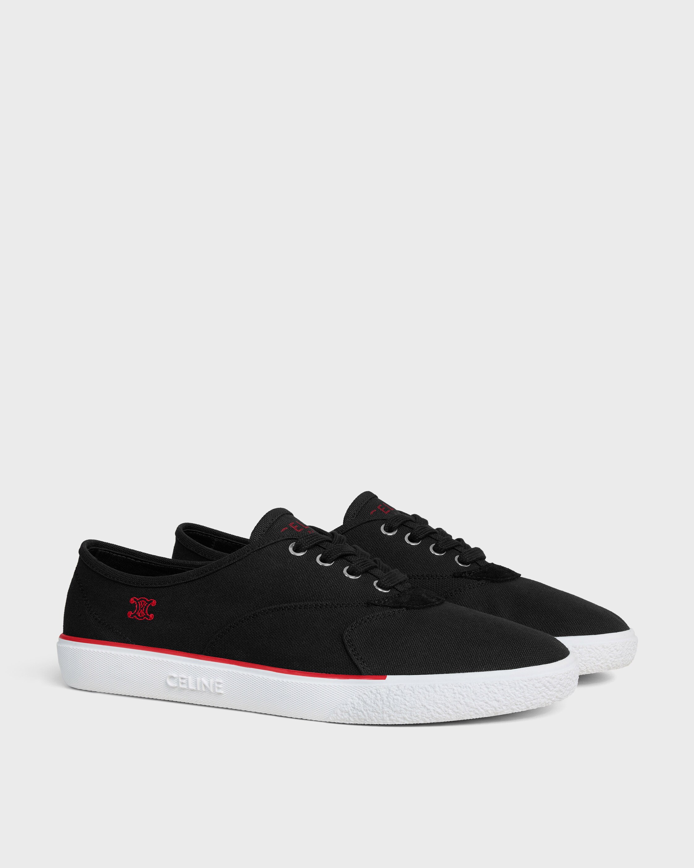 ALAN SNEAKER IN CANVAS AND SUEDE CALFSKIN - BLACK / RED | CELINE