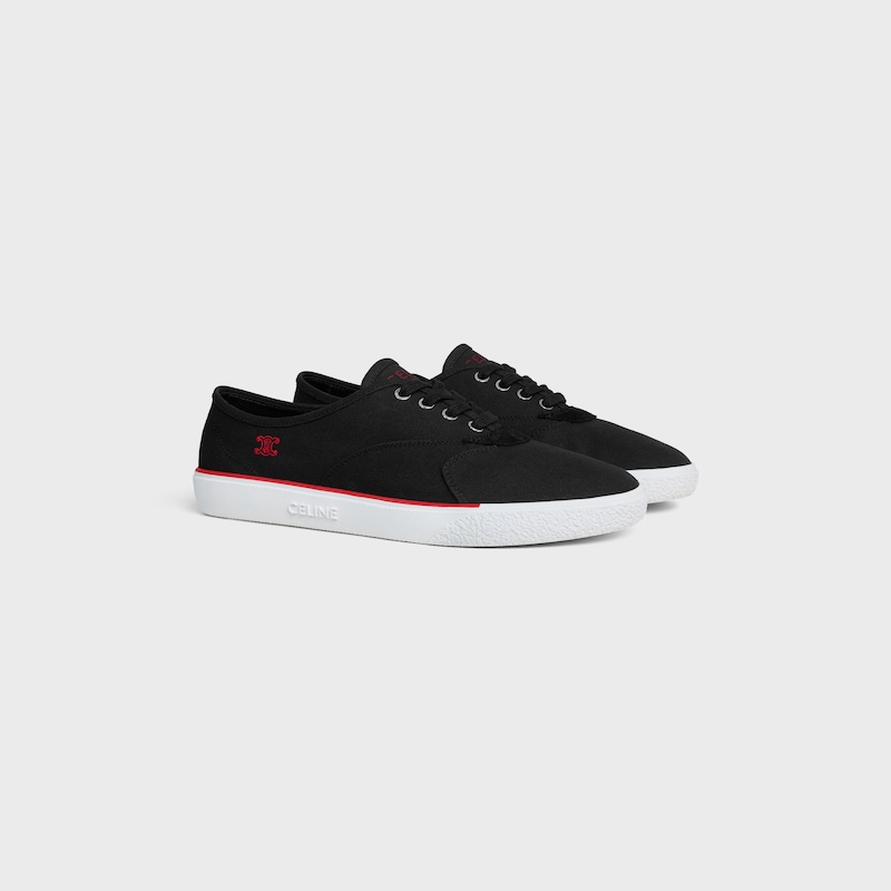 ALAN SNEAKER IN CANVAS AND SUEDE CALFSKIN - BLACK / RED -  - 1 | CELINE