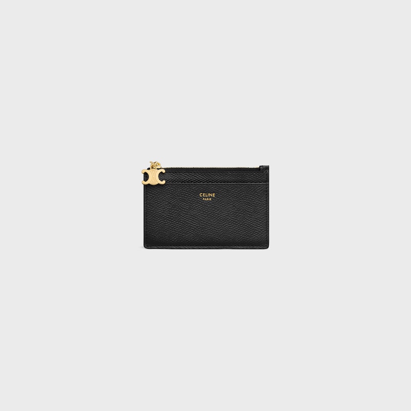 ZIPPED CARD HOLDER TRIOMPHE CHARMS IN GRAINED CALFSKIN - BLACK - COIN AND CARD HOLDERS - 1 | CELINE