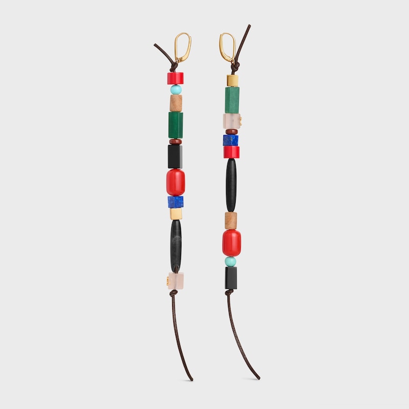 BRINCOS LONGOS ÉTÉ CELINE EM CONTAS DE VIDRO, PEDRAS, ALGODÃO E LATÃO COM ACABAMENTO DOURADO - MULTICOLOR - BRINCOS - 1 | CELINE