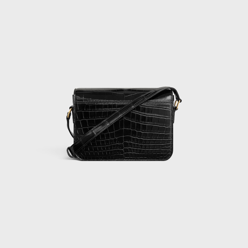 TEEN TRIOMPHE BAG IN CROCODILE WITH STRASS CLOSURE - BLACK - TRIOMPHE - 1 | CELINE