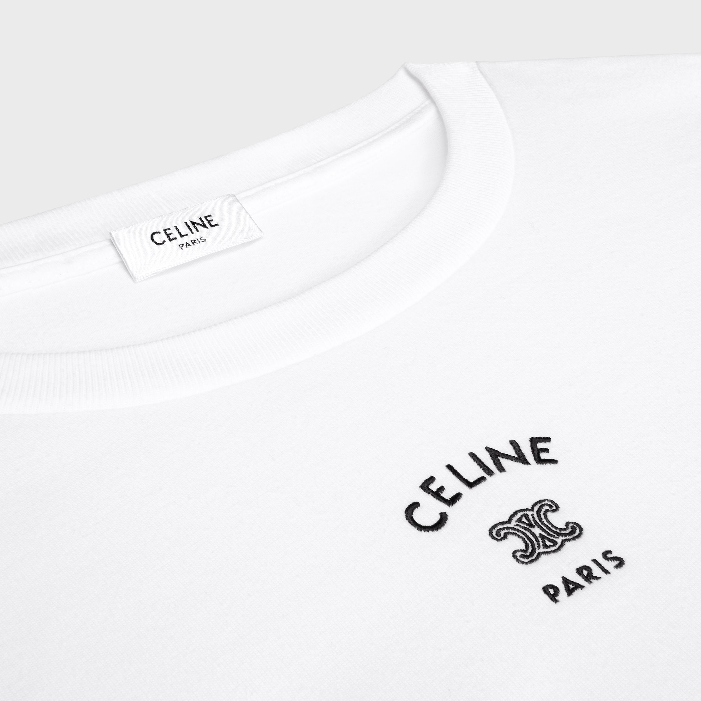 LONG-SLEEVED T-SHIRT IN COTTON JERSEY - OFF WHITE / BLACK | CELINE