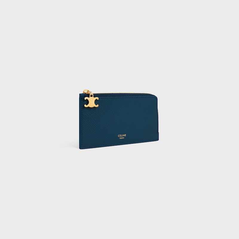 LONG ZIPPED CARD HOLDER IN GRAINED CALFSKIN - TEAL BLUE - COIN AND CARD HOLDERS - 1 | CELINE