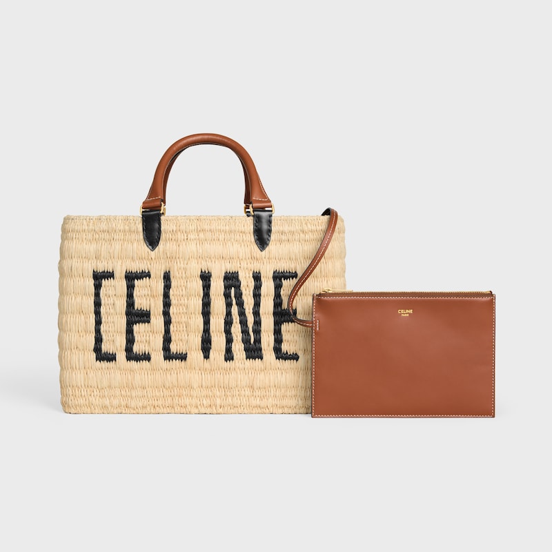 CELINE PARIS PANIER  IN RAFFIA AND CALFSKIN - NATURAL / TAN - CLASSIC PANIER - 1 | CELINE