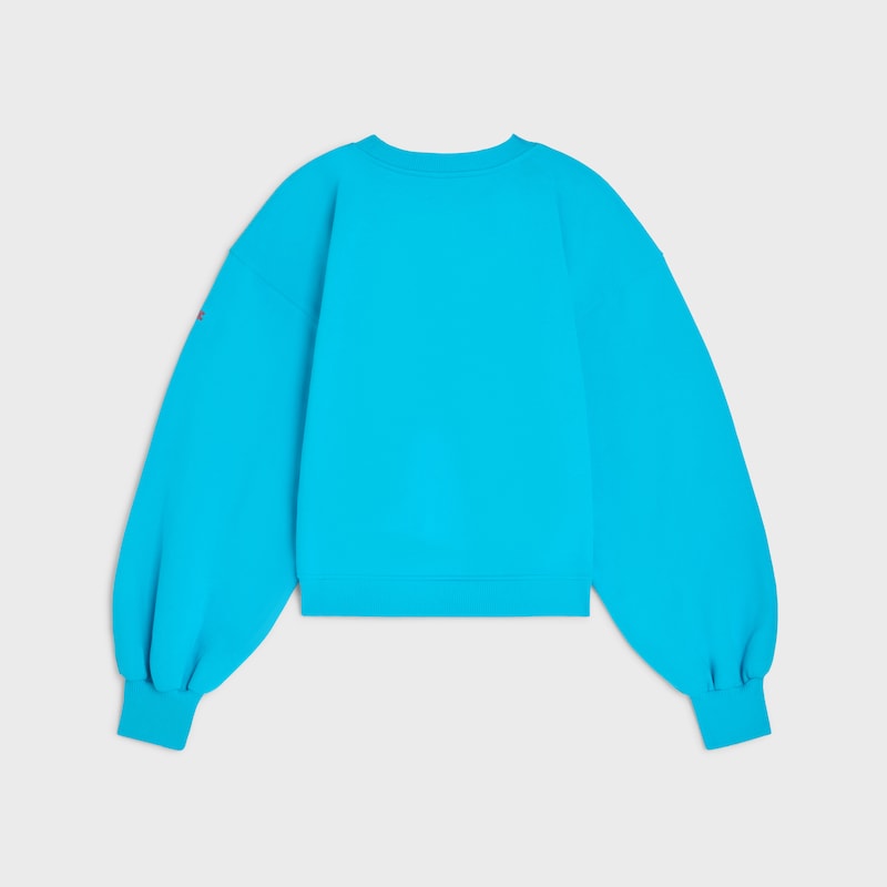 oversized crewneck sweater IN cotton fleece - MICKEY BLUE/RED CERISE -  - 1 | CELINE