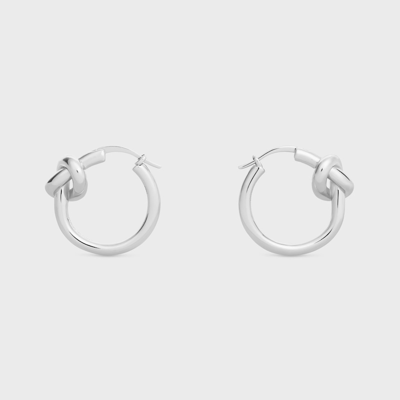 Knot Small Hoops in Brass with Rhodium finish - Silver - KNOT - 1 | CELINE