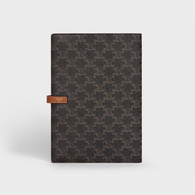 Triomphe帆布及小牛皮大型筆記簿封套 - 棕黃色 - 文具 - 1 | CELINE