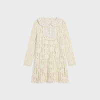 embroidered mini dress in crocheted cotton - OFF WHITE -  - 1 | CELINE