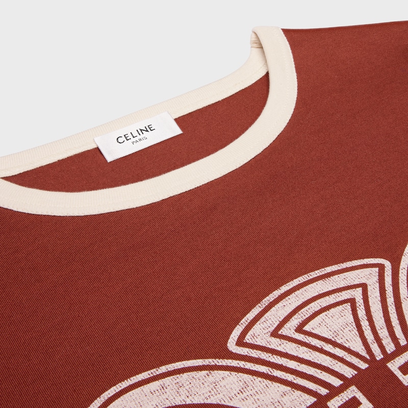 平纹针织70年代风格T恤 - 干邑白兰地色/奶白色 -  - 1 | CELINE