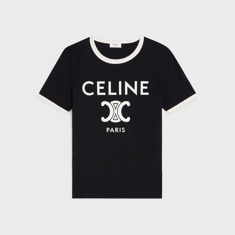 CELINE PARIS T-SHIRT IN COTTON JERSEY - BLACK / WHITE -  - 1 | CELINE