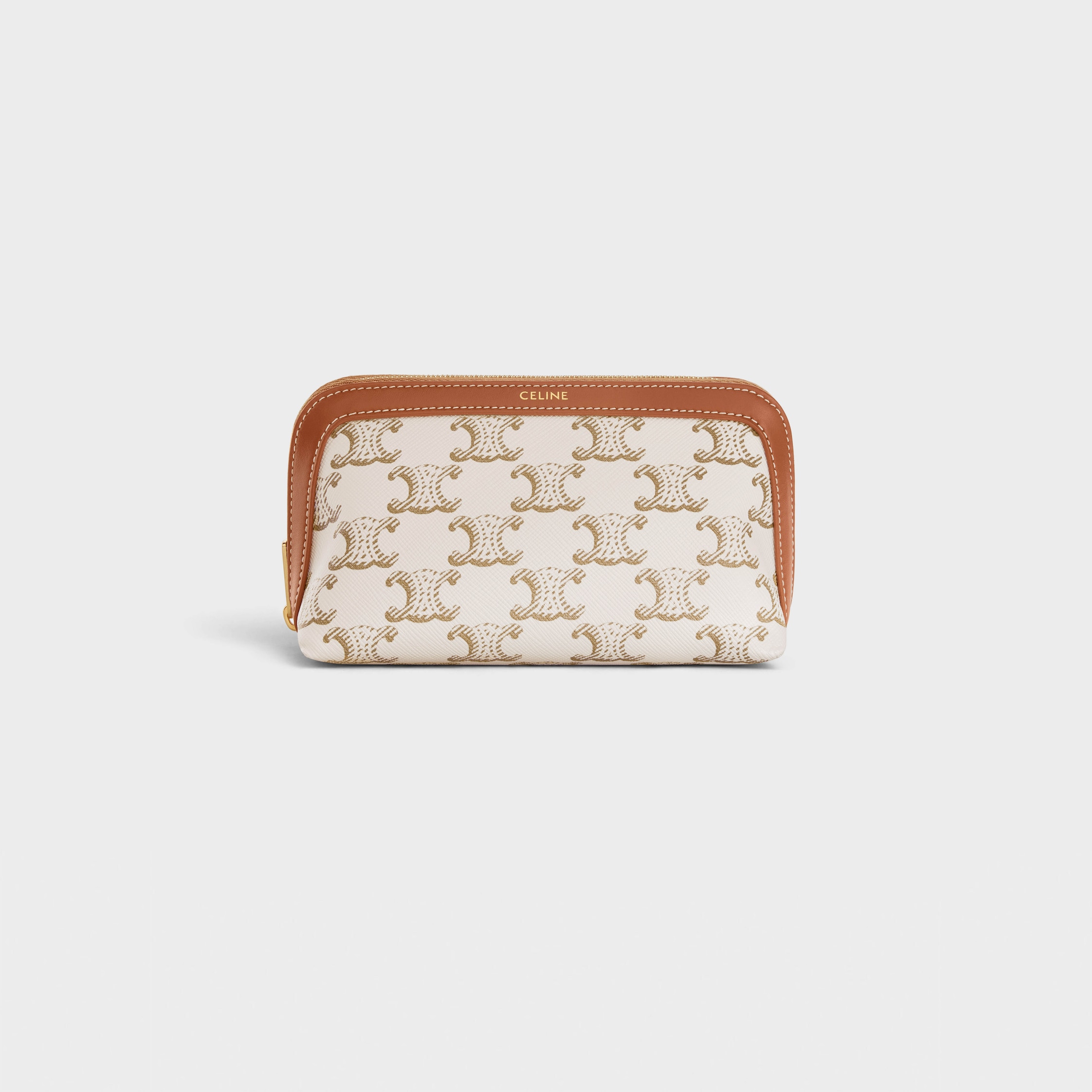 SMALL COSMETIC POUCH IN TRIOMPHE CANVAS AND CALFSKIN - WHITE