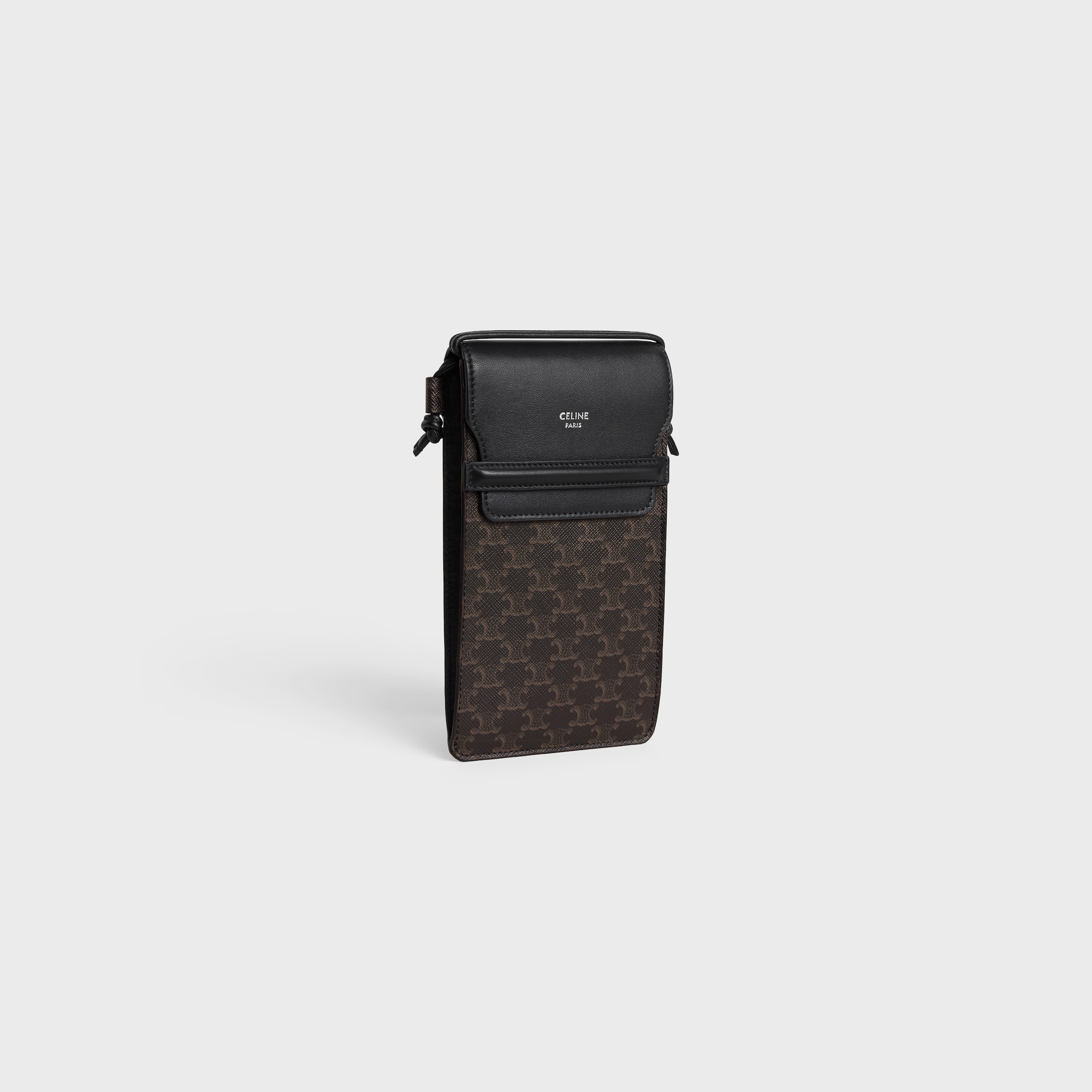 PHONE POUCH IN TRIOMPHE CANVAS AND LAMBSKIN - BLACK | CELINE