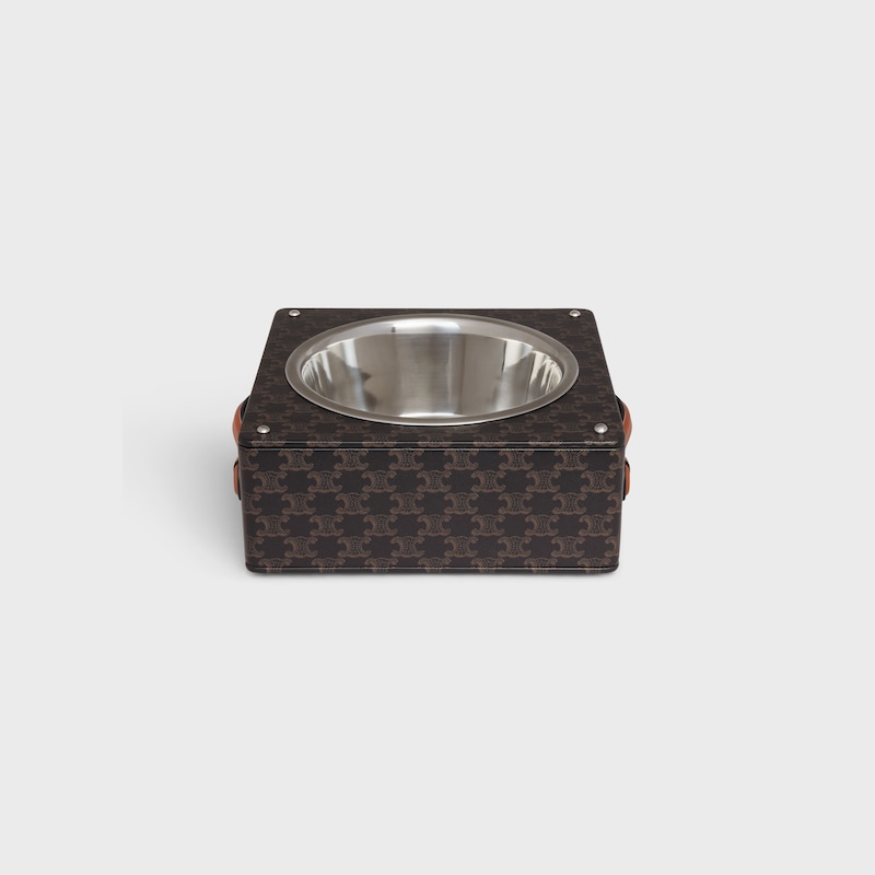 Single Dog Bowl in Nappa Lambskin with Triomphe Canvas Print and Calfskin - TAN - TRIOMPHE CANVAS COLLECTION - 1 | CELINE