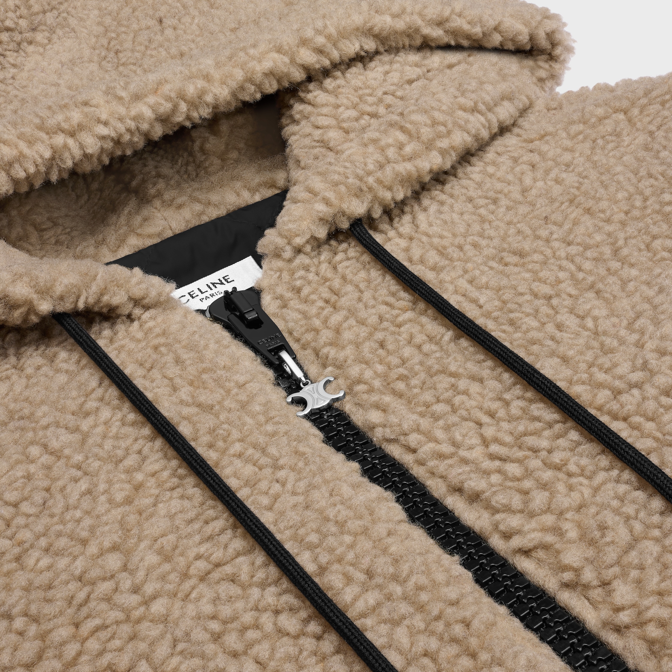 hooded jacket IN WOOL AND COTTON FLEECE - BEIGE / BLACK | CELINE