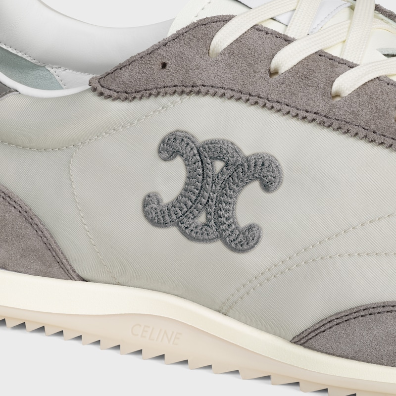 CELINE RACER SNEAKER BASSE AVEC TRIOMPHE EN NYLON, CUIR DE VEAU VELOURS ET CUIR DE VEAU - Gris -  - 1 | CELINE