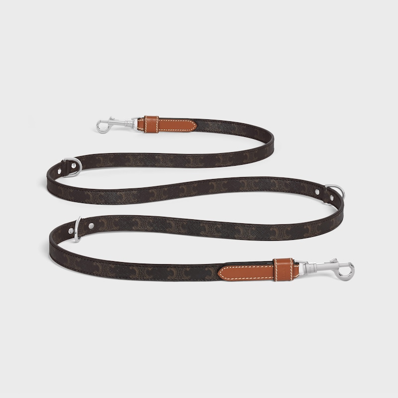 Adjustable Dog Leash in Triomphe Canvas and Calfskin - TAN - SMALL GIFTS - 1 | CELINE