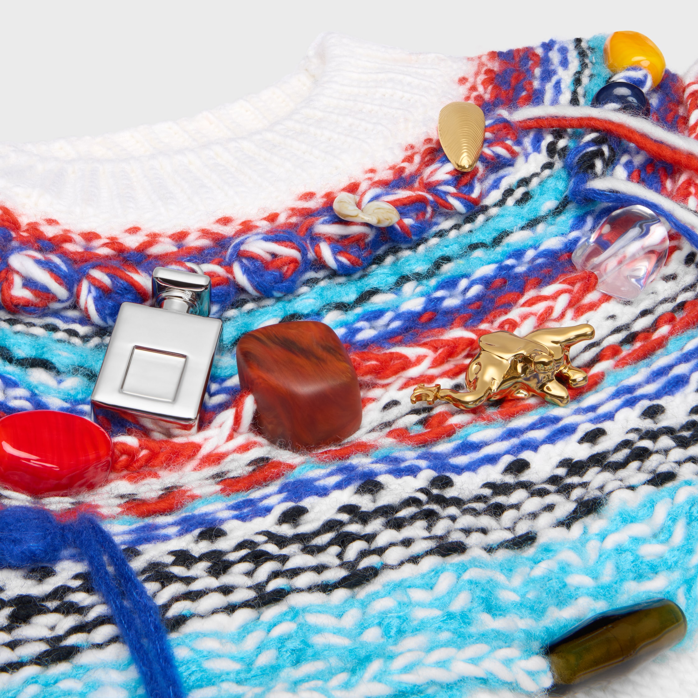 CROPPED CREWNECK SWEATER IN FAIR ISLE WOOL - WHITE/RED/BLUE | CELINE