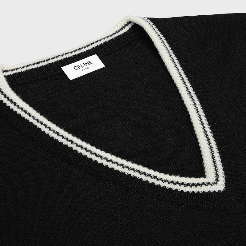 triomphe V-neck sweater in wool - BLACK -  - 1 | CELINE