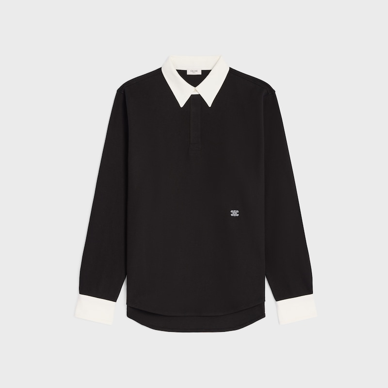 POLO SHIRT IN RIBBED COTTON JERSEY - BLACK / WHITE -  - 1 | CELINE