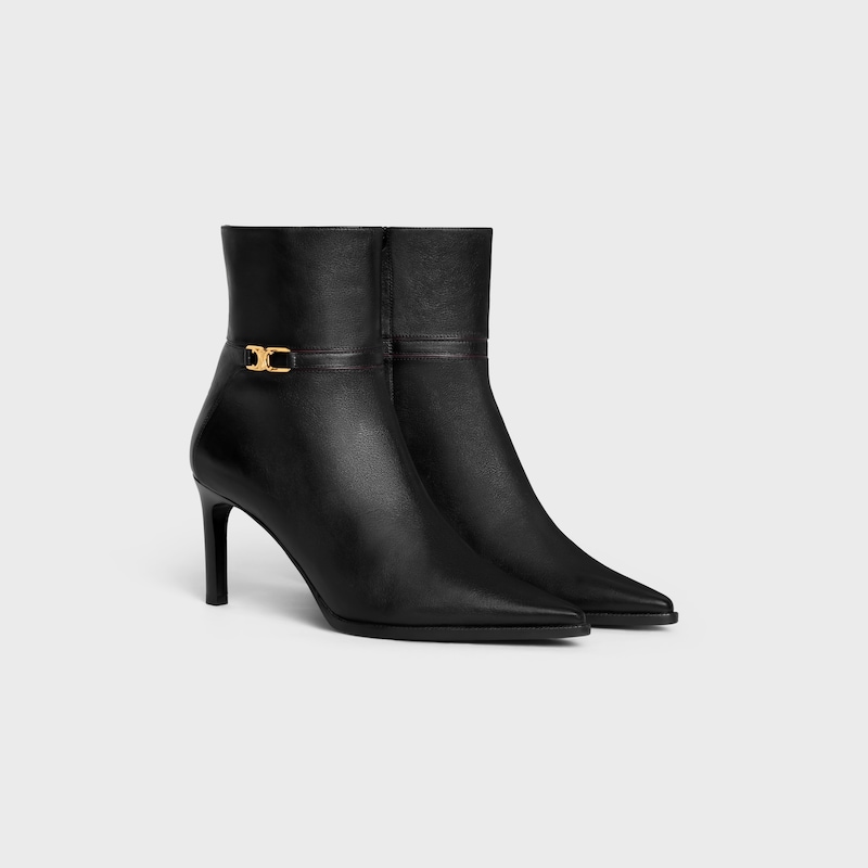 CELINE VERNEUIL BOTTINE ZIPP&Eacute;E AVEC TRIOMPHE EN CUIR DE VEAU - Noir -  - 1 | CELINE