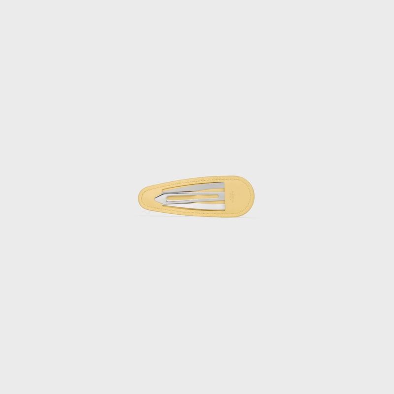 CELINE LARGE HAIR CLIP IN LAMBSKIN, BRASS WITH GOLD FINISH AND STEEL - PALE YELLOW / SILVER - HAIR ACCESSORIES - 1 | CELINE