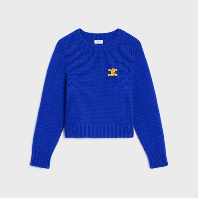 羊絨桑蠶絲混紡圓領毛衣 - 寶藍色 -  - 4 | CELINE