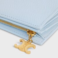 COMPACT WALLET TRIOMPHE CHARMS IN GRAINED CALFSKIN - GLACIER - LUCKY DAY SELECTION - 1 | CELINE