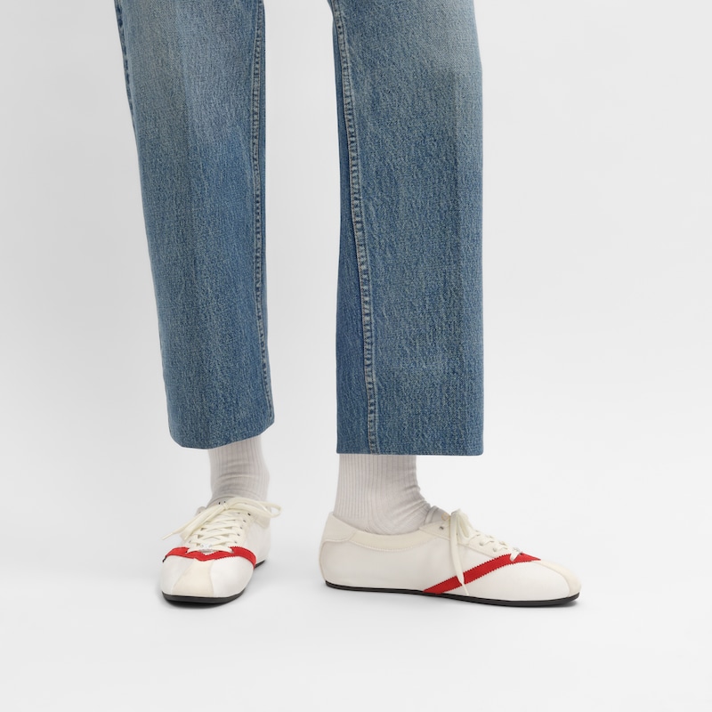 SNEAKER THE FLAT EN GROS GRAIN, VELOURS, CUIR DE CHÈVRE VELOURS ET CUIR D'AGNEAU - BLANC/ROUGE -  - 1 | CELINE