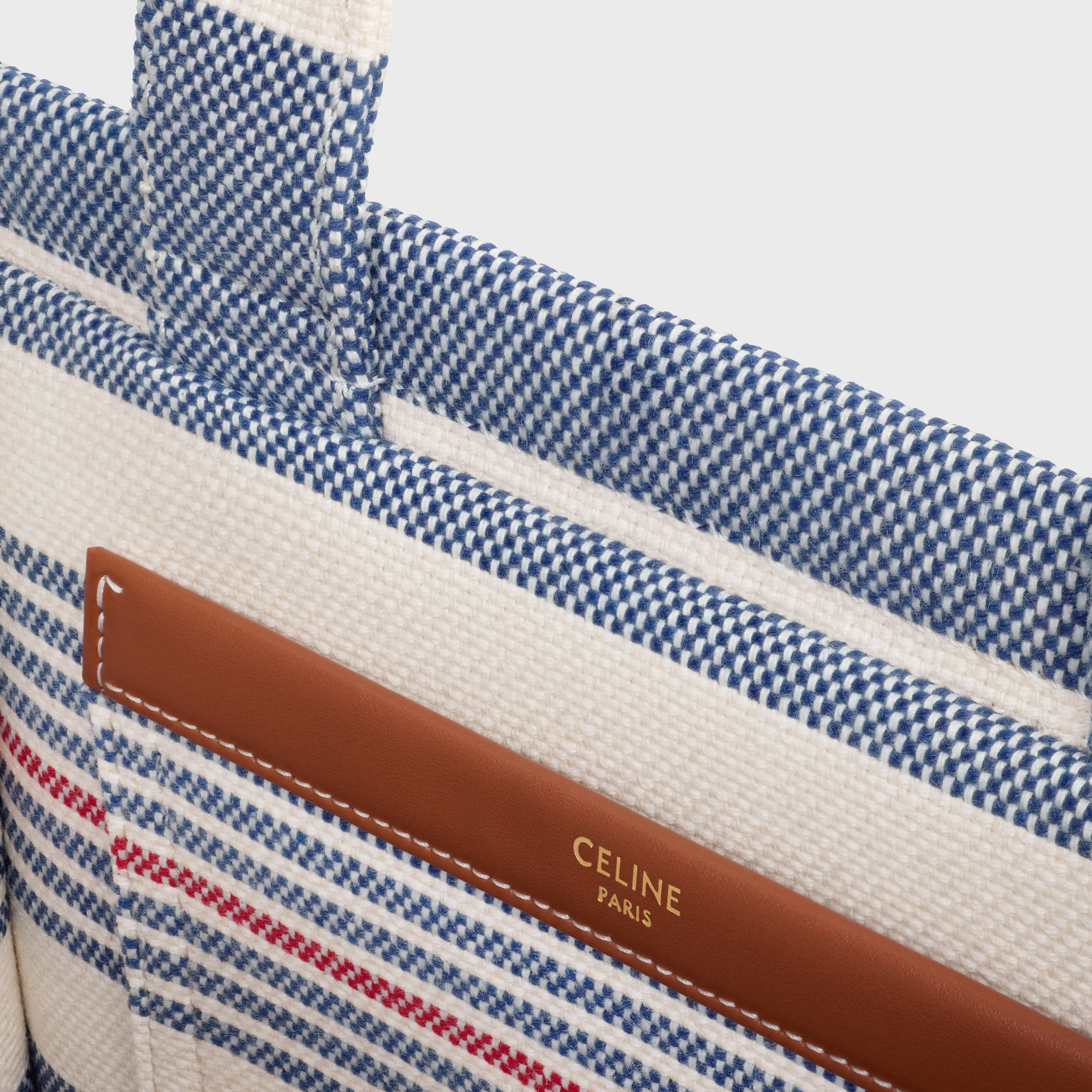 VIP特価【CELINE】SMALL CABAS TAHIS STRIPED TEXTILE 199162EYW Celine Small Cabas Thais In Striped Textile And Calfskin