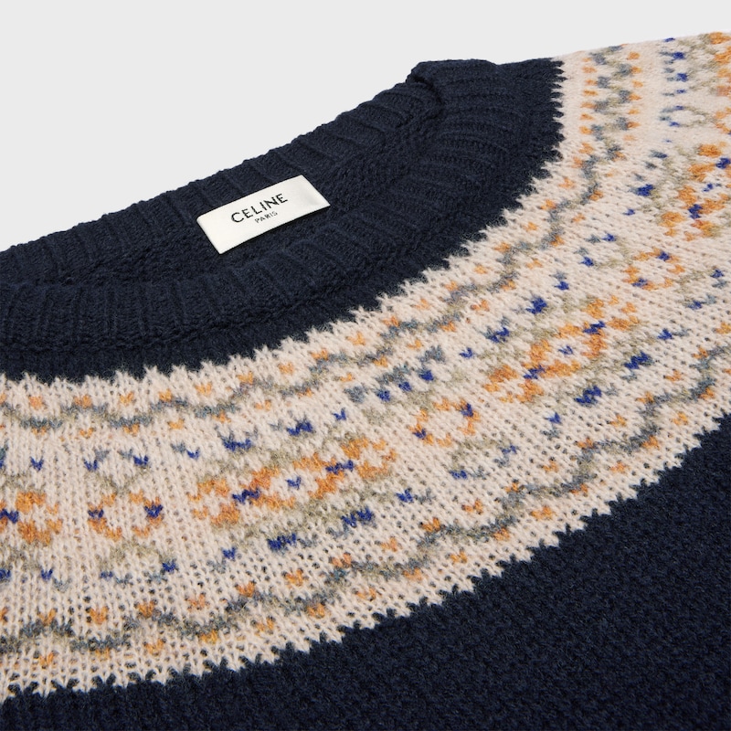 crewneck sweater IN TRIOMPHE FAIR ISLE WOOL - NAVY -  - 1 | CELINE