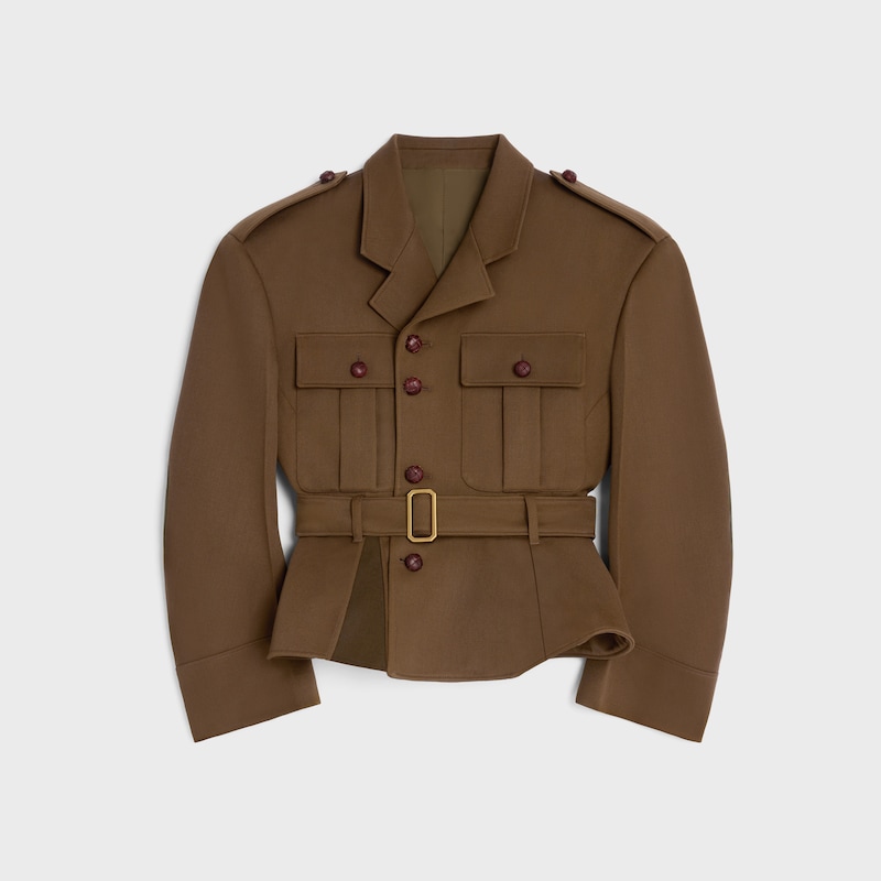 peplum jacket IN diagonal wool - LIGHT BROWN -  - 1 | CELINE