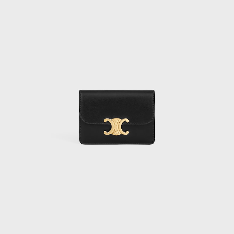CARD HOLDER WITH FLAP TRIOMPHE IN Shiny calfskin - BLACK - ESSENTIAL GIFTS - 1 | CELINE