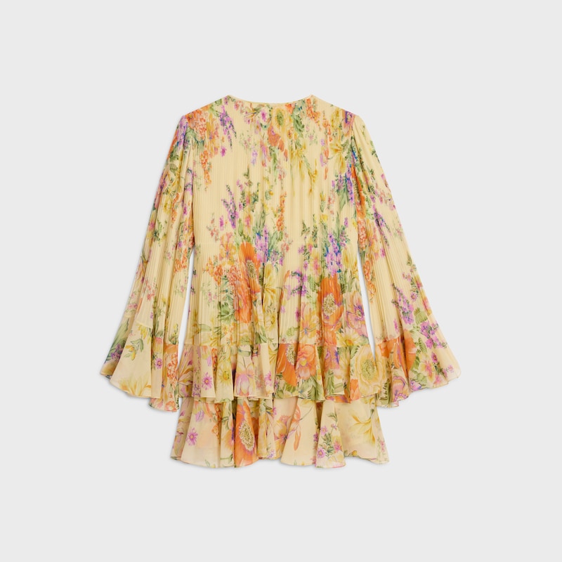 mini pleated dress IN silk georgette - PALE YELLOW/MULTICOLOR -  - 1 | CELINE