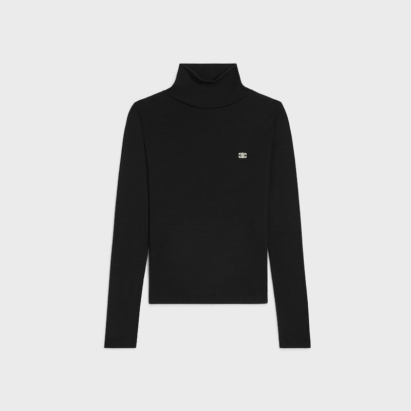 turtleneck top IN wool jersey - BLACK / CREAM -  - 1 | CELINE